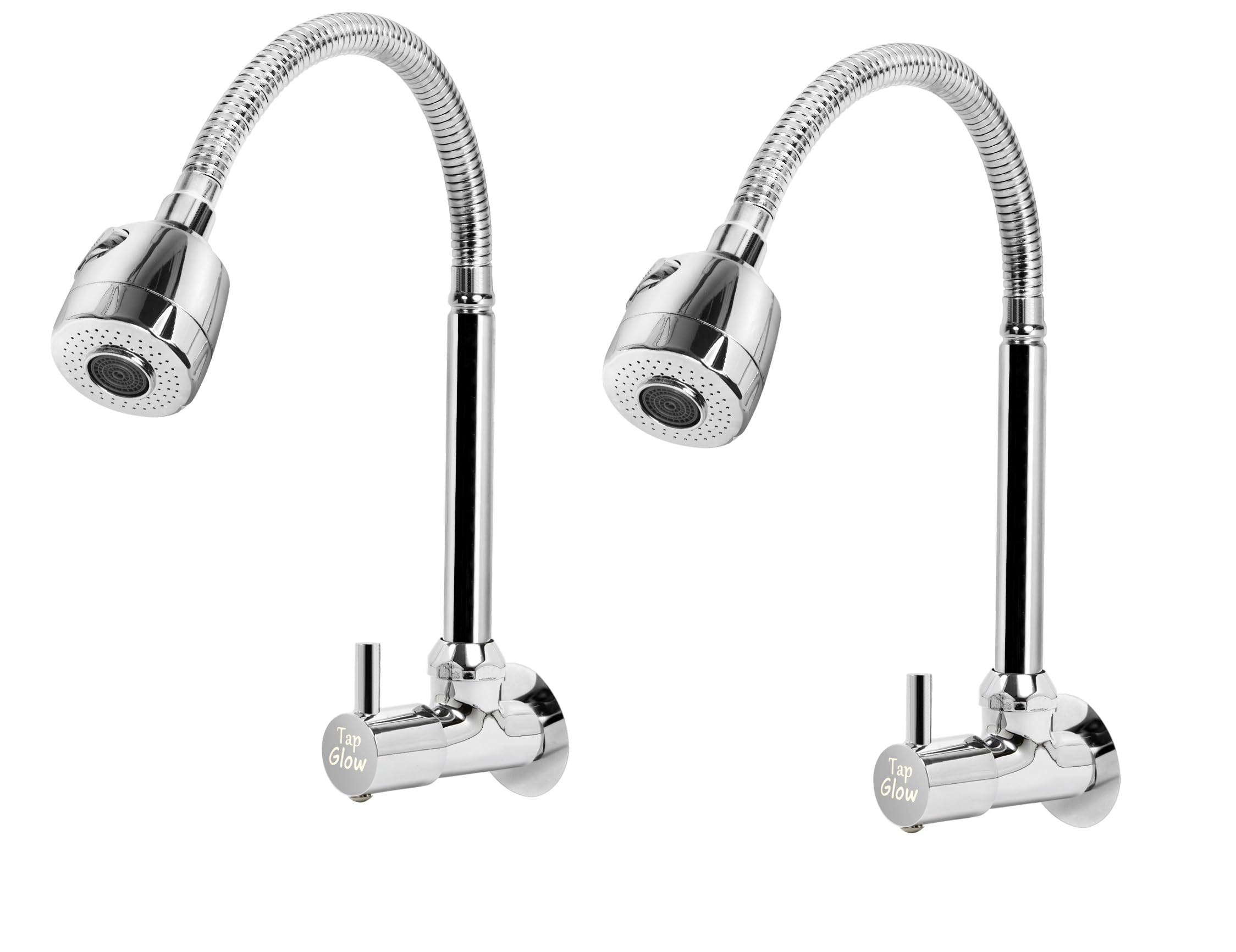 Tapglow Turbo Dual Flow Chrome Wall Mount Brass Kitchen Sink Tap Pack of 2 with Flexible Neck | Dual Sprayer Function | 2 Way Shower Foam and Flow for Home, (B0C4YBLBTJ) Amazon Price History, Amazon Price Tracker
