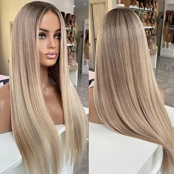 Original Blonde Highlight #P18/613 Sliky Straight 13x4 HD Transparent Lace Front Wig 18 inch Blonde Colored Brazilian Remy Hair Glueless Lace Wig Preplucked with Baby Hair 150 Density