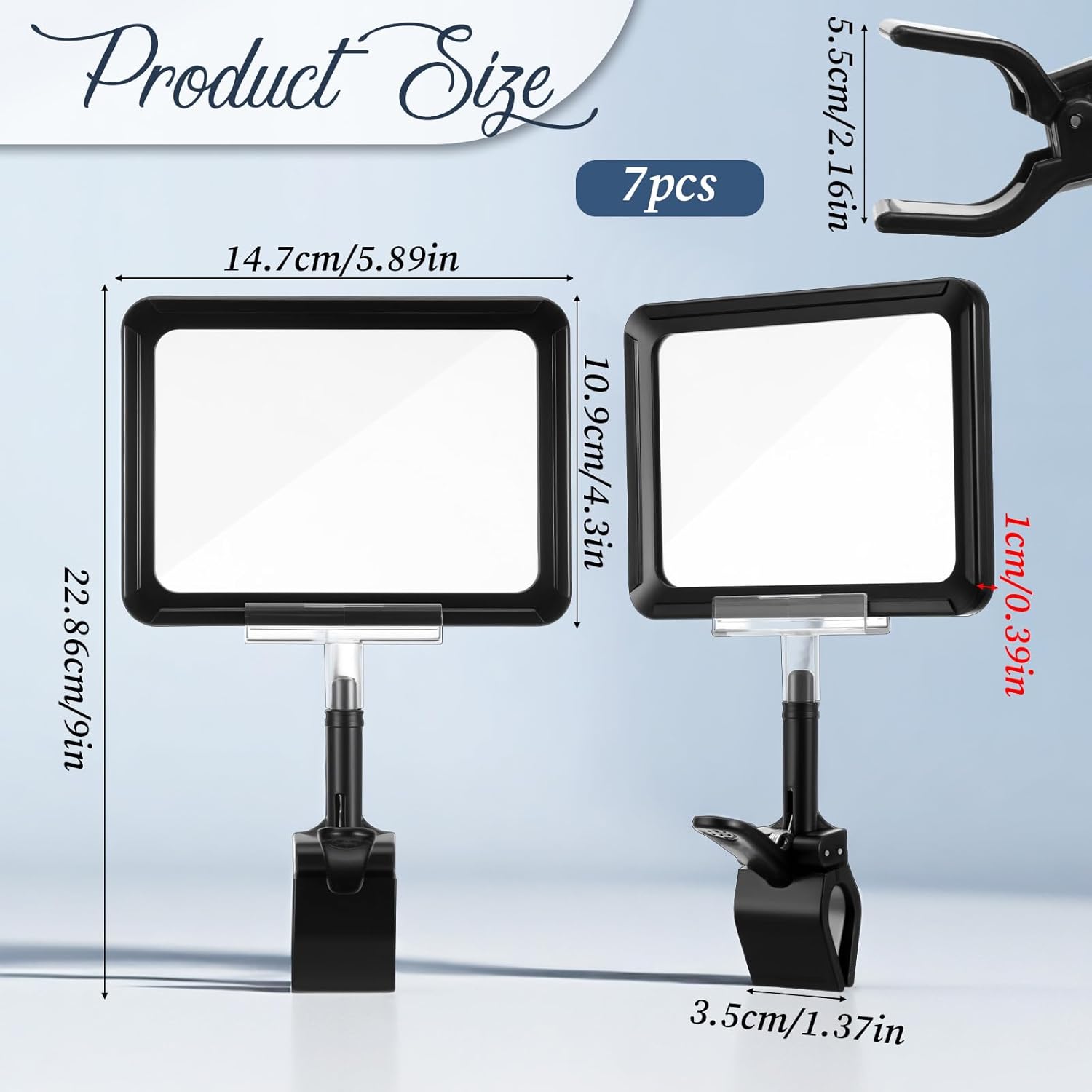 7 Pack Black Sign Holders With Clamp, Acrylic Price Tag Clips, Rotating Retail Display Stand for Shelves, Vendor Booth, Supermarket, Rack Card Holder, Multipurpose Swivel Signage - Image 3