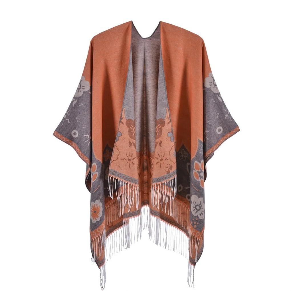 Dninmim Ponchos casuales de jacquard para otoño e invierno para mujer