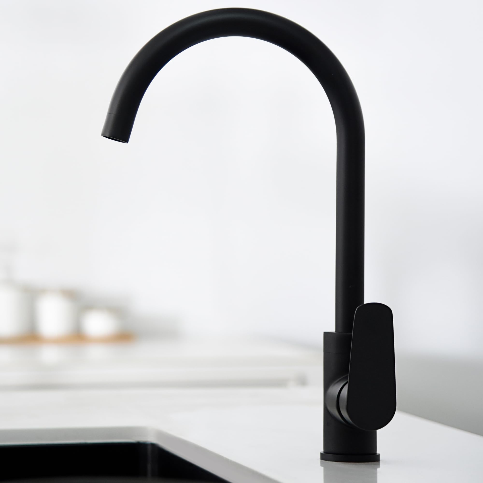 IMEX - Grifo Cocina Caño Alto Color Negro Mate | Grifo Monomando Fregadero | Griferia Cocina | Grifo en Latón con Cartucho Cerámico Ø35mm | Serie Bélgica