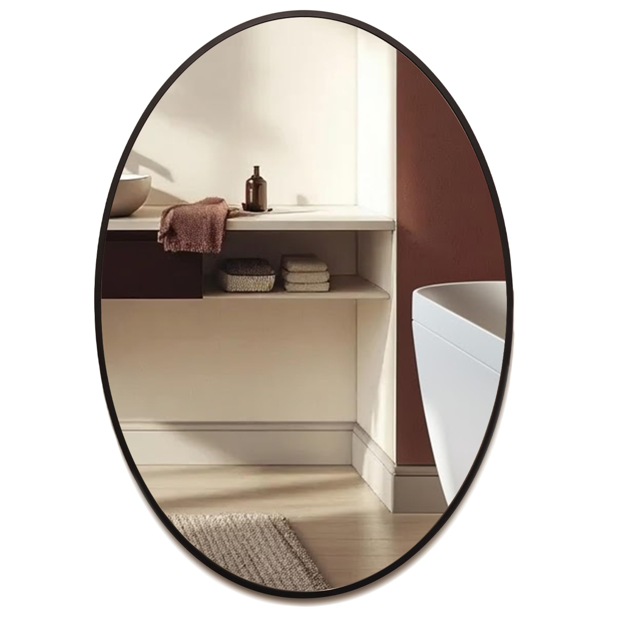 Neue Design Mood® Premium Oval Bathroom Mirror Black Wall Mounted, Framed Modern & Stylish (50cm x 40cm)