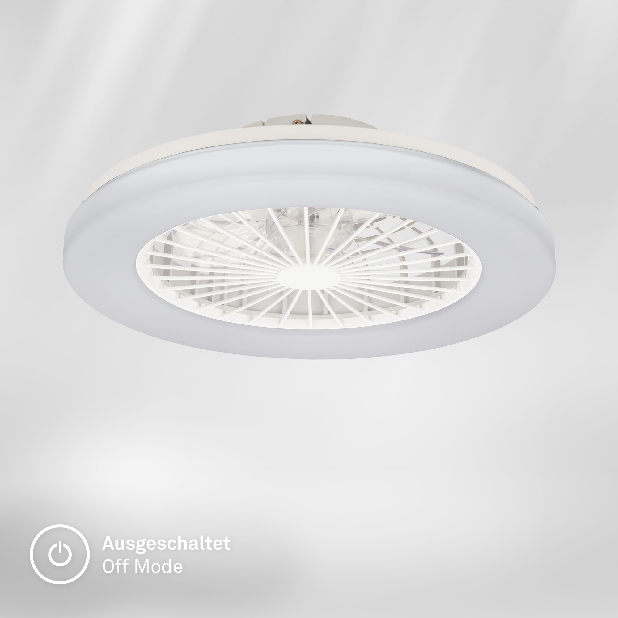 BRILONER - CCT Deckenventilator mit Beleuchtung 5 Geschwindigkeiten, Fernbedienung, Dimmbar, Timer, Schlafzimmerlampe, Wohnzimmerlampe, Deckenlampe mit Ventilator, 48,5x14,5 cm (DxH), Weiß