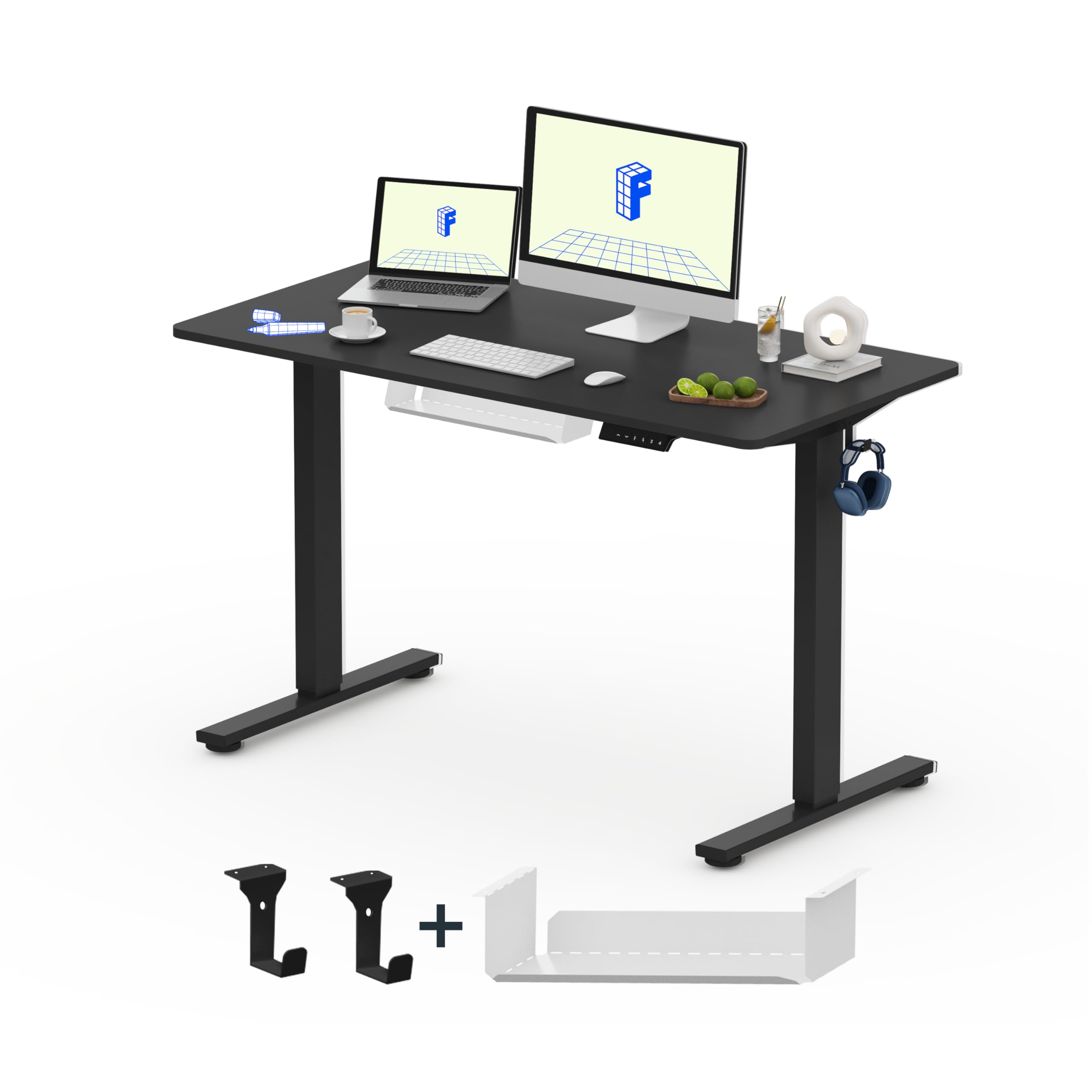 FLEXISPOT Escritorio Elevable Escritorio de Elevable Eléctrico con Tablero Entero 120x60cm, Standing Desk Escritorio Regulable en Altura, Mesa de Elevable con Ganchos Estante y 4 Botones de Memoria