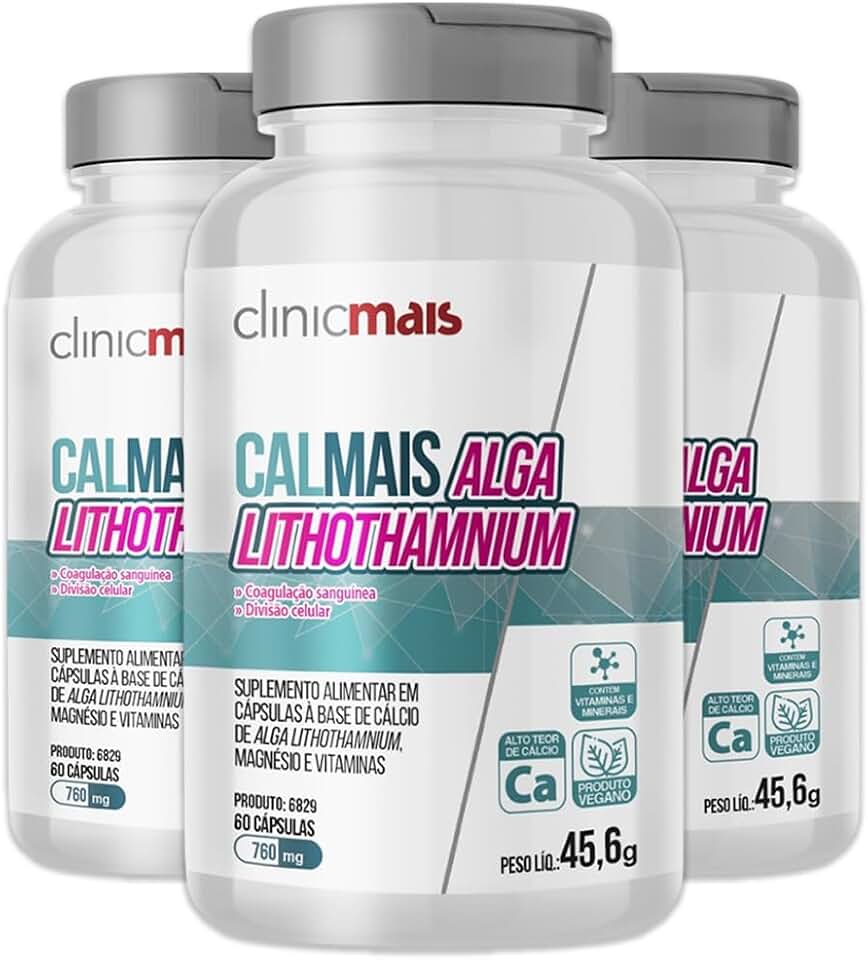 Kit 3 Calmais Alga Lithothamnium ClinicMais 60 Cápsulas