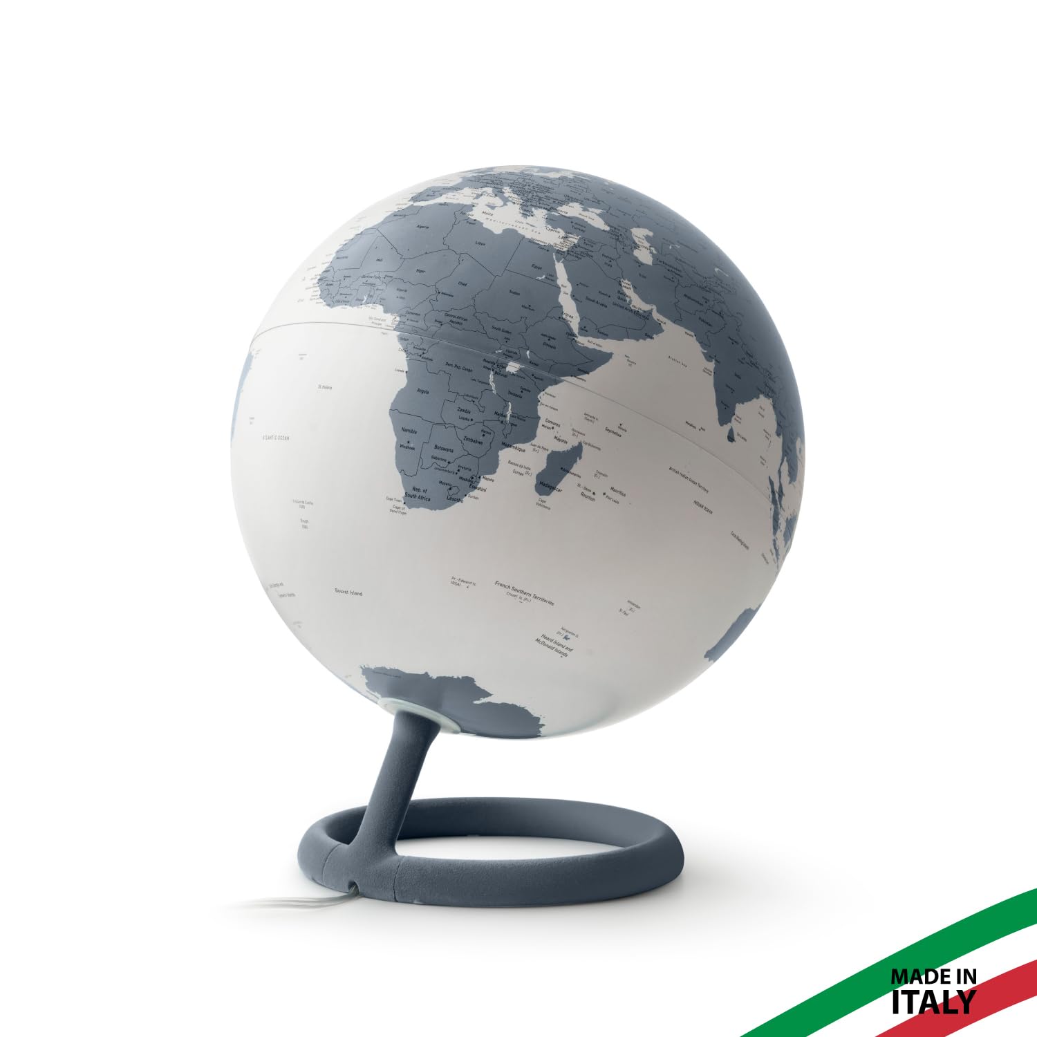 Tecnodidattica Atmosphere Evolve Velvet Pirite – Globo terráqueo de diseño escandinavo con lámpara de colores, cartografía política en inglés, diámetro 30 cm y fabricado en Italia