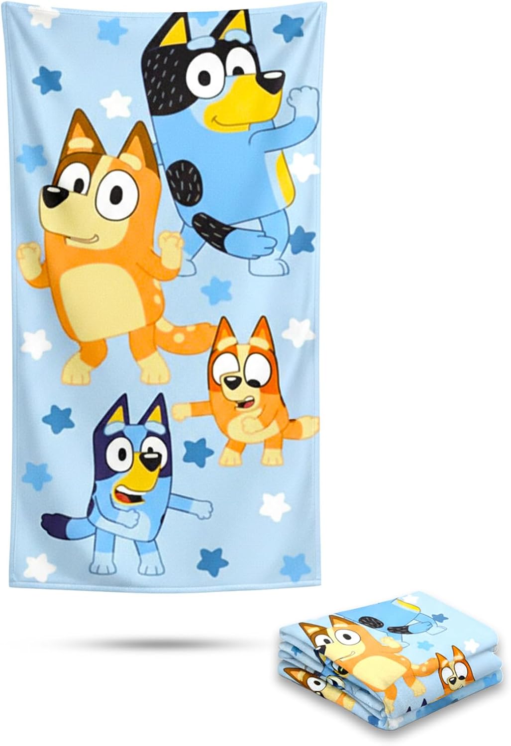 Bluey Beach Towel for Kids - Bundle with 27" x 54" Microfiber Pool Towel Plus Stickers, More | Bluey Beach Towel Set for Boys, Girls