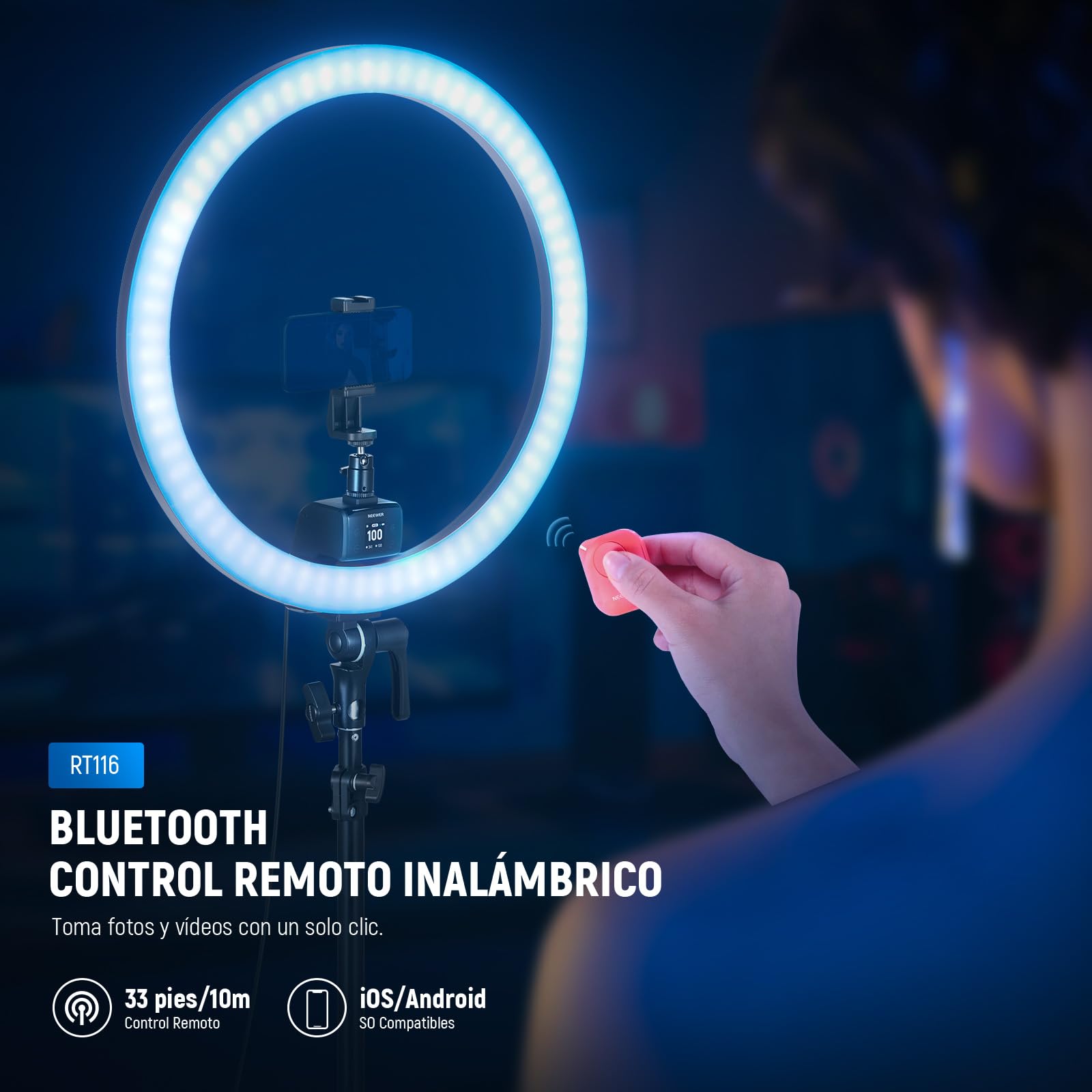 NEEWER SRP18C - Juego de Luces LED RGB ultradelgadas con Control de aplicación con Soporte de luz Reversible, Soporte para teléfono, rótula, 2500 K – 10000 K, CRI 95+/TLCI 97, 3700Lux/0,5 m, 18