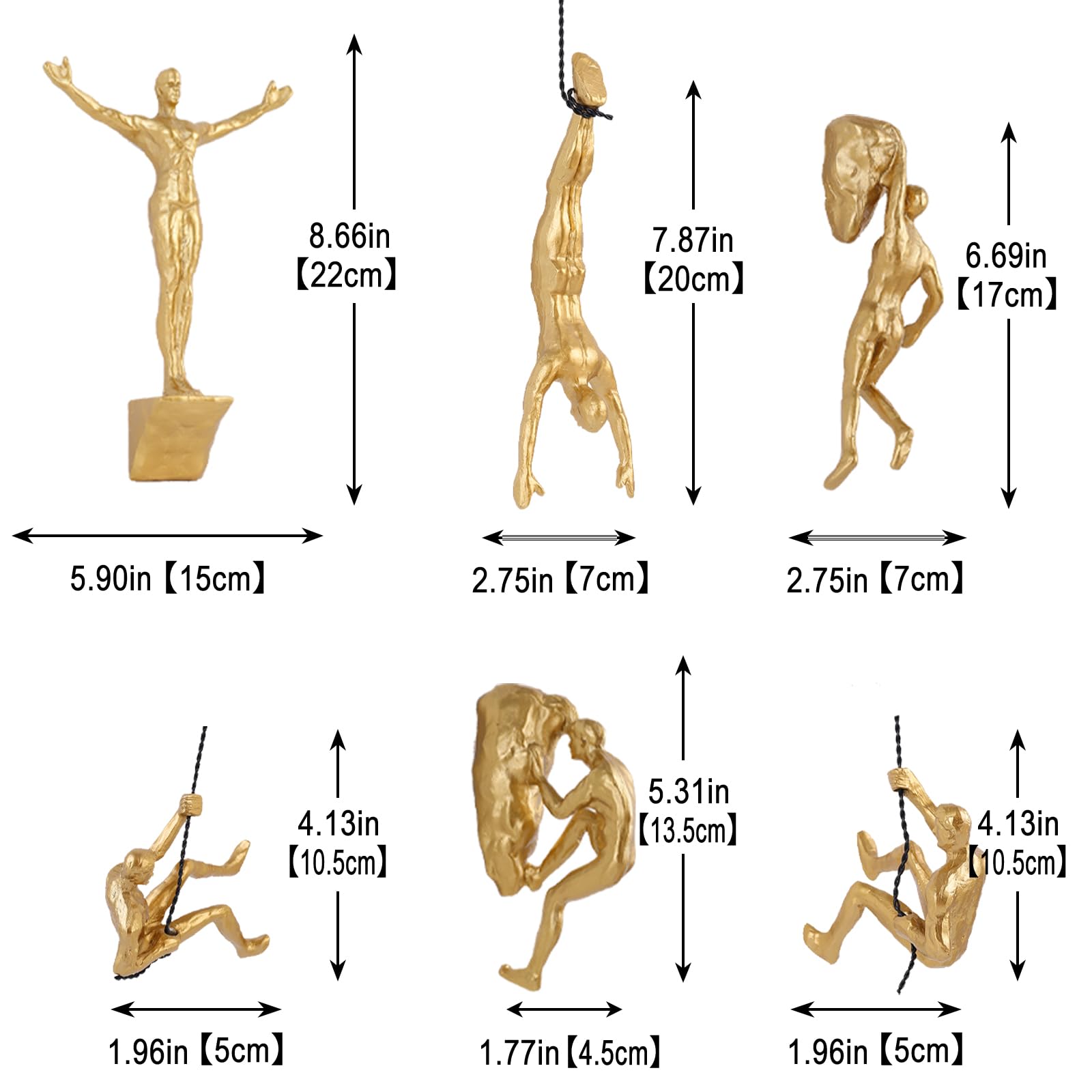 XYQXYQ Climber Sculpture, Modern Decorative Wall Art, Creative Male Rust Climber Art for Home (S-Gold, 6PCS) - Image 3