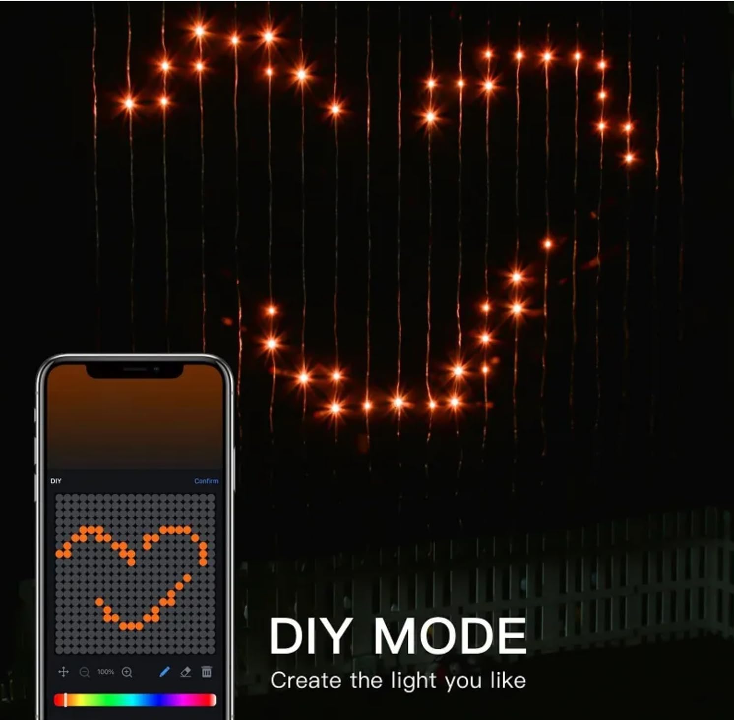 NYRWANA Valentine & Christmas Decorations | 6 x 6 ft Smart LED Curtain Lights with Bluetooth App Control, DIY Pattern & Music Sync, Romantic Fairy Lights for Bedroom, Wedding & Party 2