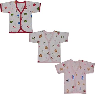 V2M Newborn Baby Half-Sleeve Cotton Jhabla (Pack of 3) | Front Open Snap Button Infant Shirts | Soft Muslin Cotton Tees Price In India
