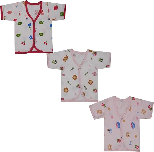 V2M Newborn Baby Half-Sleeve Cotton Jhabla (Pack of 3) | Front Open Snap Button Infant Shirts | Soft Muslin Cotton Tees