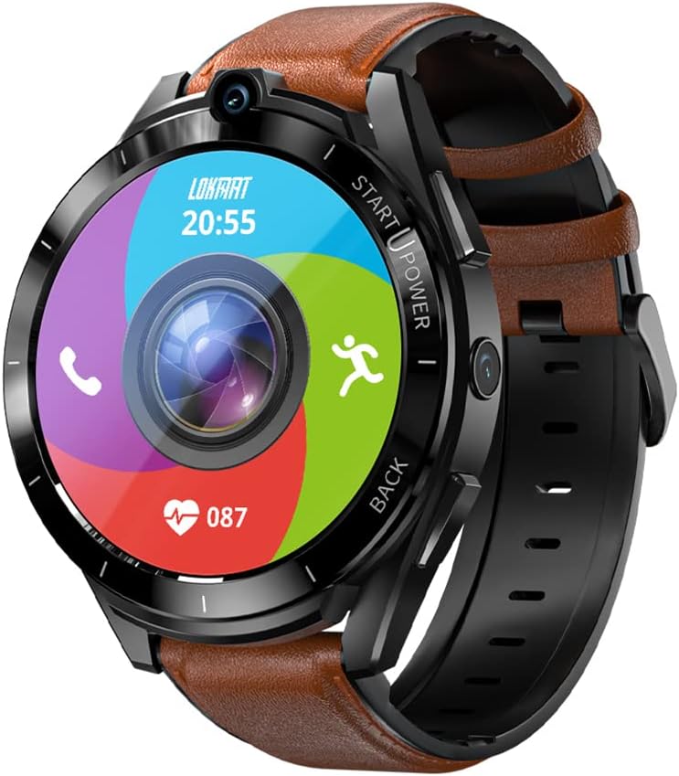 HUIKDY4G Android 11.0 Smart Watch 1.6" Touch Screen Wifi Bluetooth GPS Sport Fitness Wristwatch HD 5MP+8MP Dual Camera Video Call Watches Heart Rate Activity Tracker For Men Women (D)