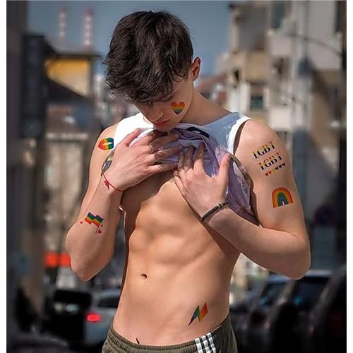 Miniatura 5 de 100 tatuajes temporales de arco iris – Tatuajes de orgullo arco iris bandera corazón tatuajes temporales para recuerdos de fiesta de orgullo