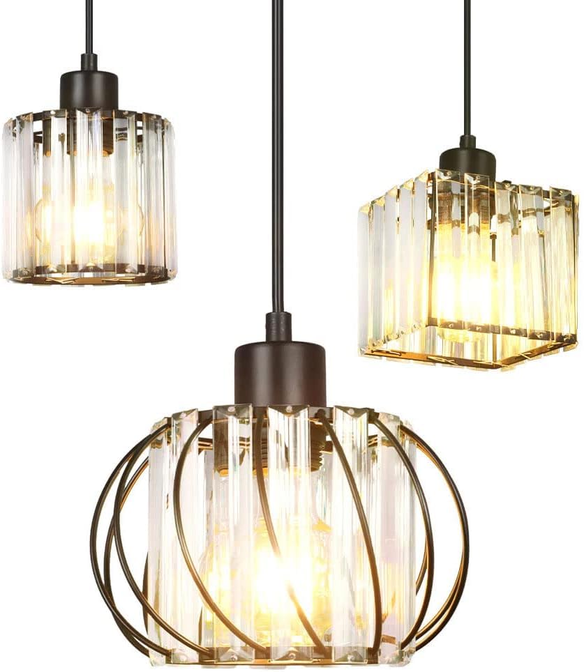 Lámpara colgante moderna cocina cristal negra 1 luz E27 ajustable dormitorio pasillo 6