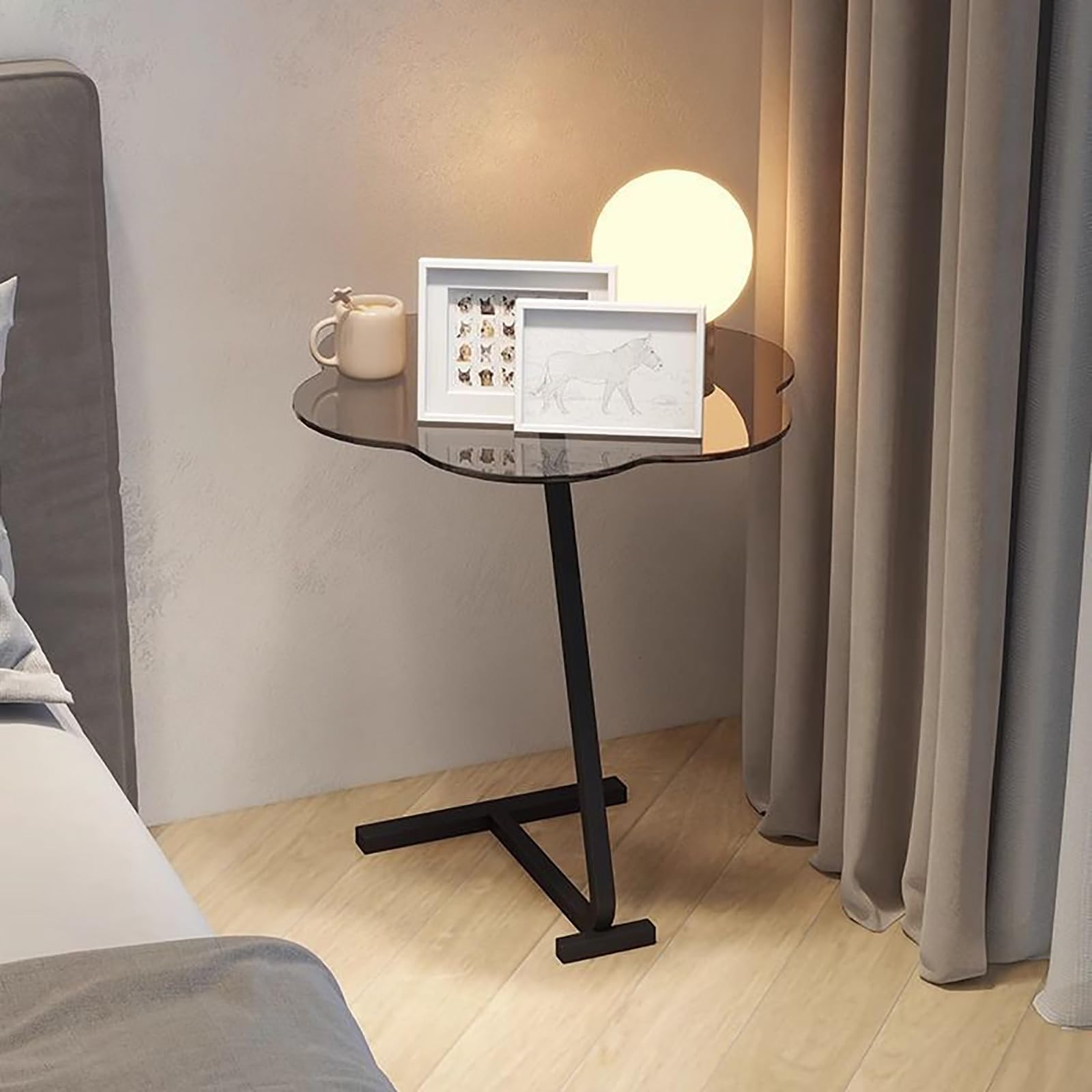 Table d'appoint en forme de Z 65 cm de hauteur avec plateau en verre pour