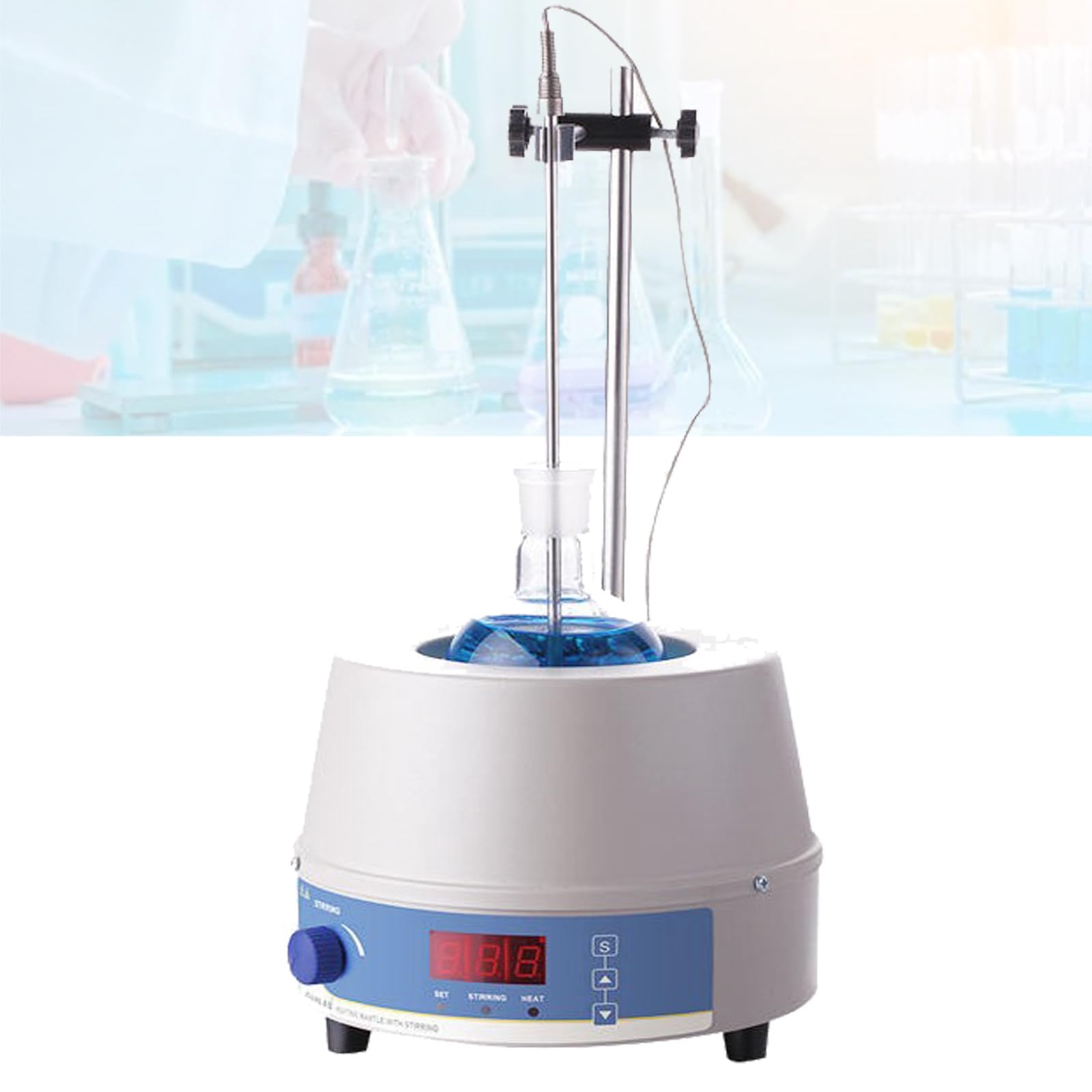 Agitador Magnético con Pantalla Digital, Manta Calefactora Magnética, Capacidad De Agitación De 100 Ml A 2000 Ml, con Sonda De Temperatura, Pantalla Digital, Equipo De Laboratorio,250ml