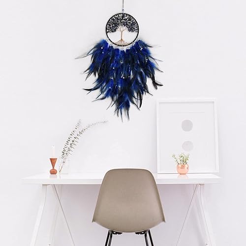 Miniatura 6 de Pretty Jolly Árbol de la vida azul de hadas para decoración de pared con piedra de cristal curativo hecha a mano, atrapasueños, decoración para
