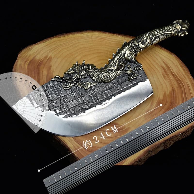 Meat Cleaver,Cleaver Knife 9.5 Inch Longquan Kitchen Knife Copper Dragon Handle Handmade Forged Hatchet Machete Big Chop Knife Bone Meat And Poultry Tools (Size : Chop Knife-A), LAMAJIGA5844