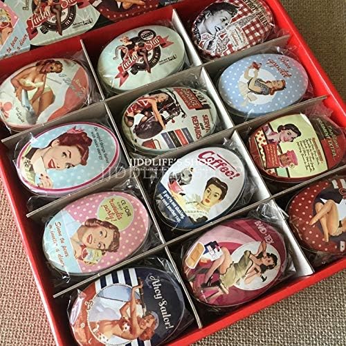 Anncus 24pc/box Small Storage Box Vintage Lady Printing Oval Shape Candy Box Handmade Soap Case Mini Tin Jewelry box Small Pill Case