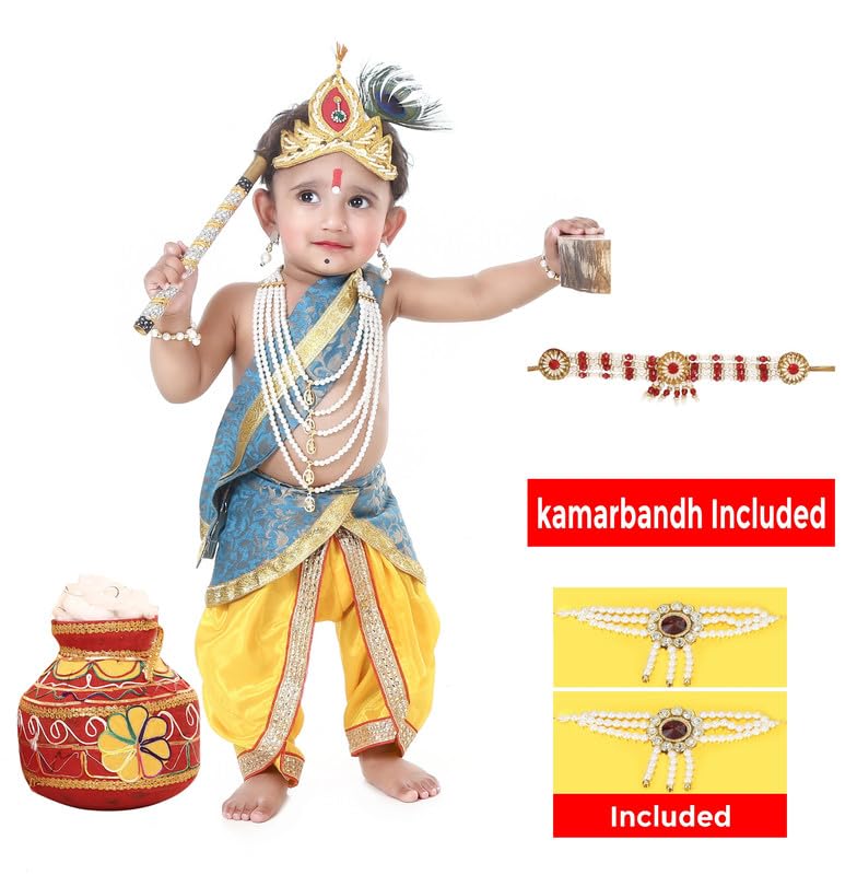 Image of Krishna Dress for Kids, Baby Krishna Dress for Janmashtami with Krishna Mukut, janmashtmi wear dress