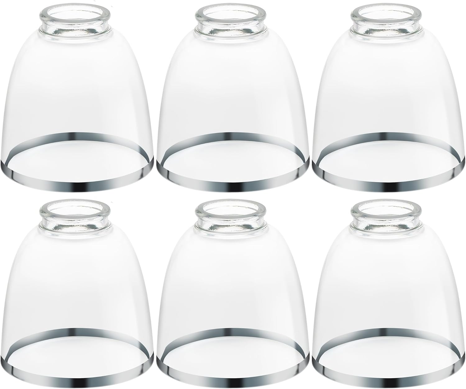 6 Pack Ceiling Fans Glass Shade Covers, Clear Glass Shade Replacements Globes Lampshades with Round Silver Border, Screw-Fixed Lamp shade for Light Fixtures Chandelier Sconces Vanity Lights