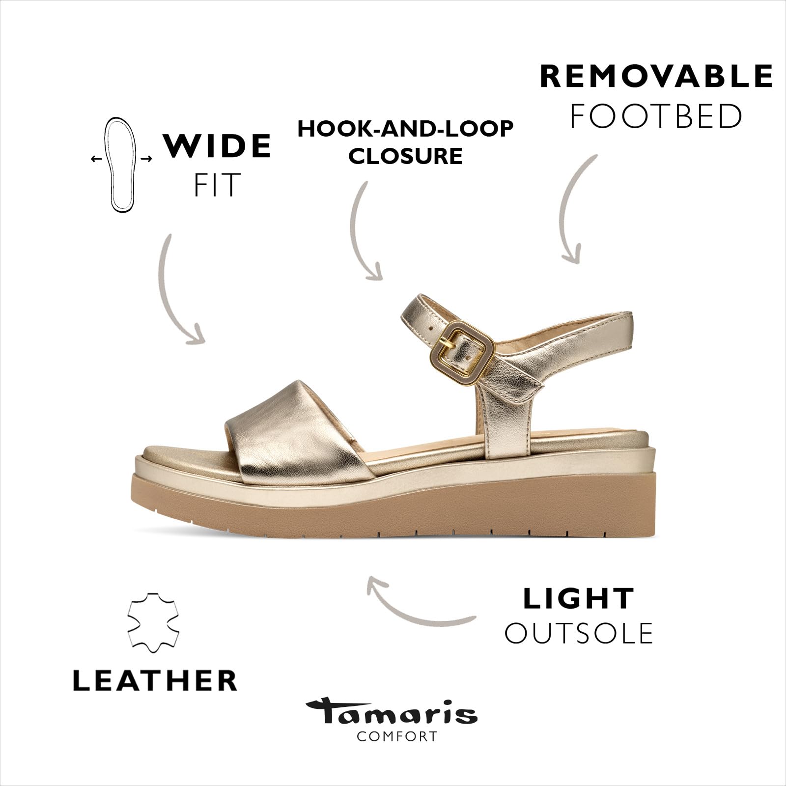 Tamaris Comfort Damen Sandalen flach aus Leder mit Klettverschluss
