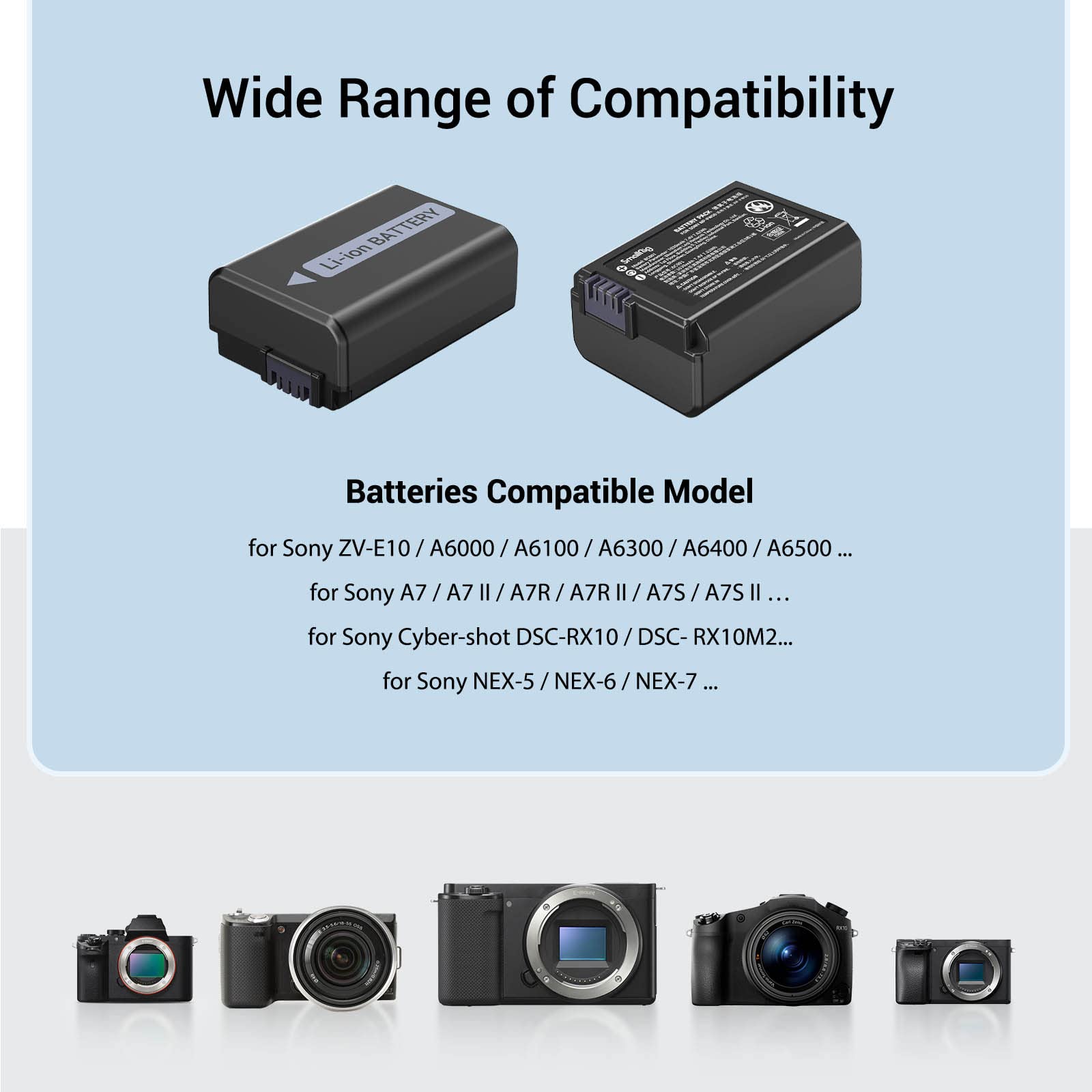 SMALLRIG Batteries de Rechange pour Appareil Photo et Chargeur d'Ecran LCD (Lot de 2), Compatible avec NP-FW50 pour Sony A6000, A6500, A6300, A6400, A7, A7 II, A7R II, A7S II, A7S, A7R - 3818