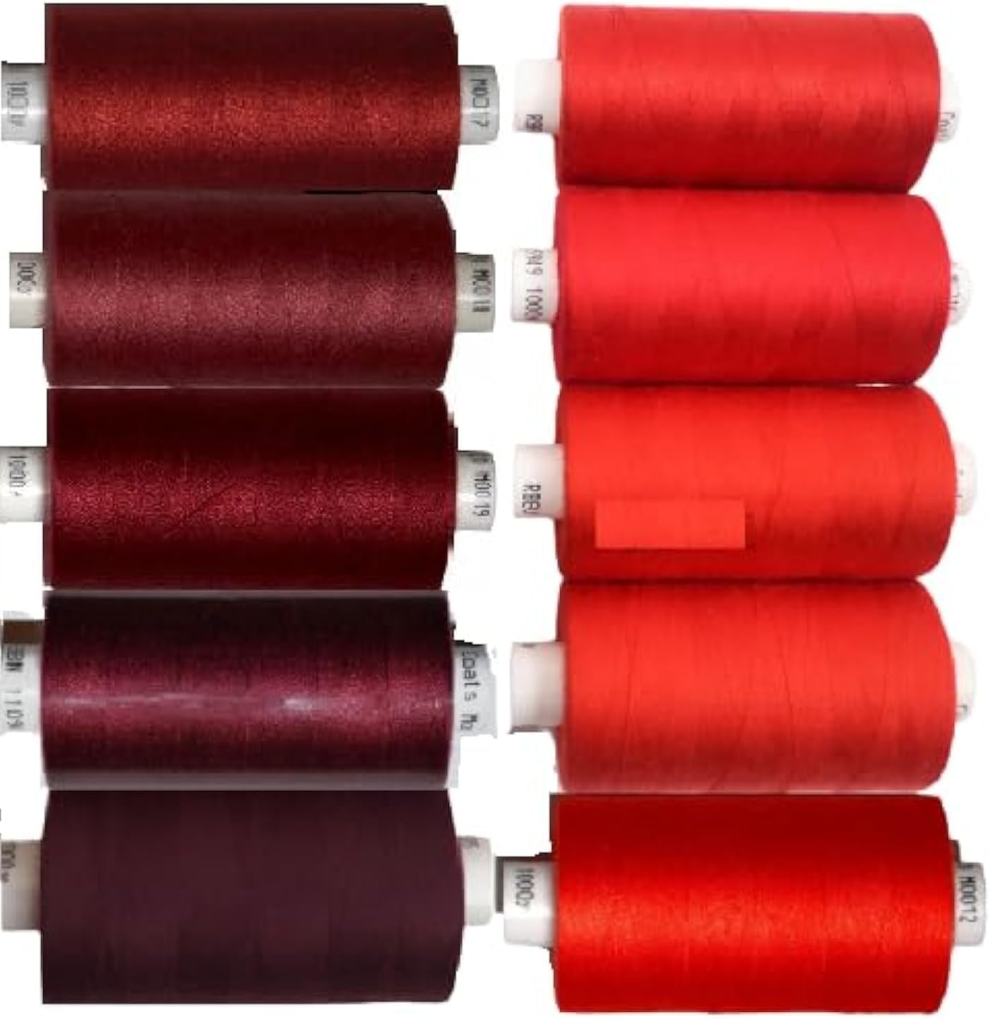 Moon Assorted Sewing Thread Box of 10 reels Coats Moon Polyester All Purpose Threads for Sewing Overlocker Quilting Stitching Threads Set 1000 Yards Each spools (Moon Polyester Red Maroon Threads)