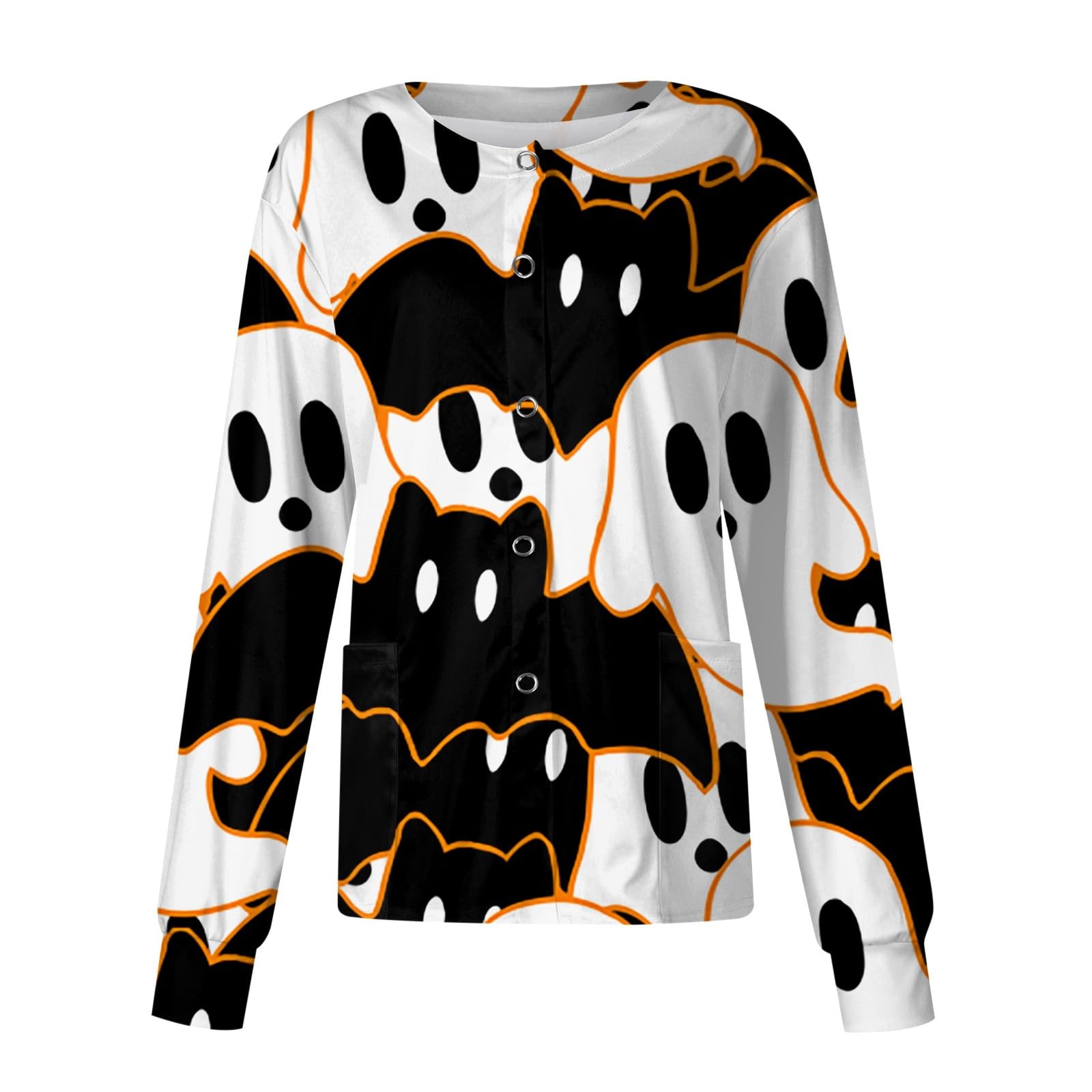 Womens Printed Scrubs Jacket Snap Front Cute Animals Pattern Long Sleeve  Scrub Tops Working Uniforms… - Main Image