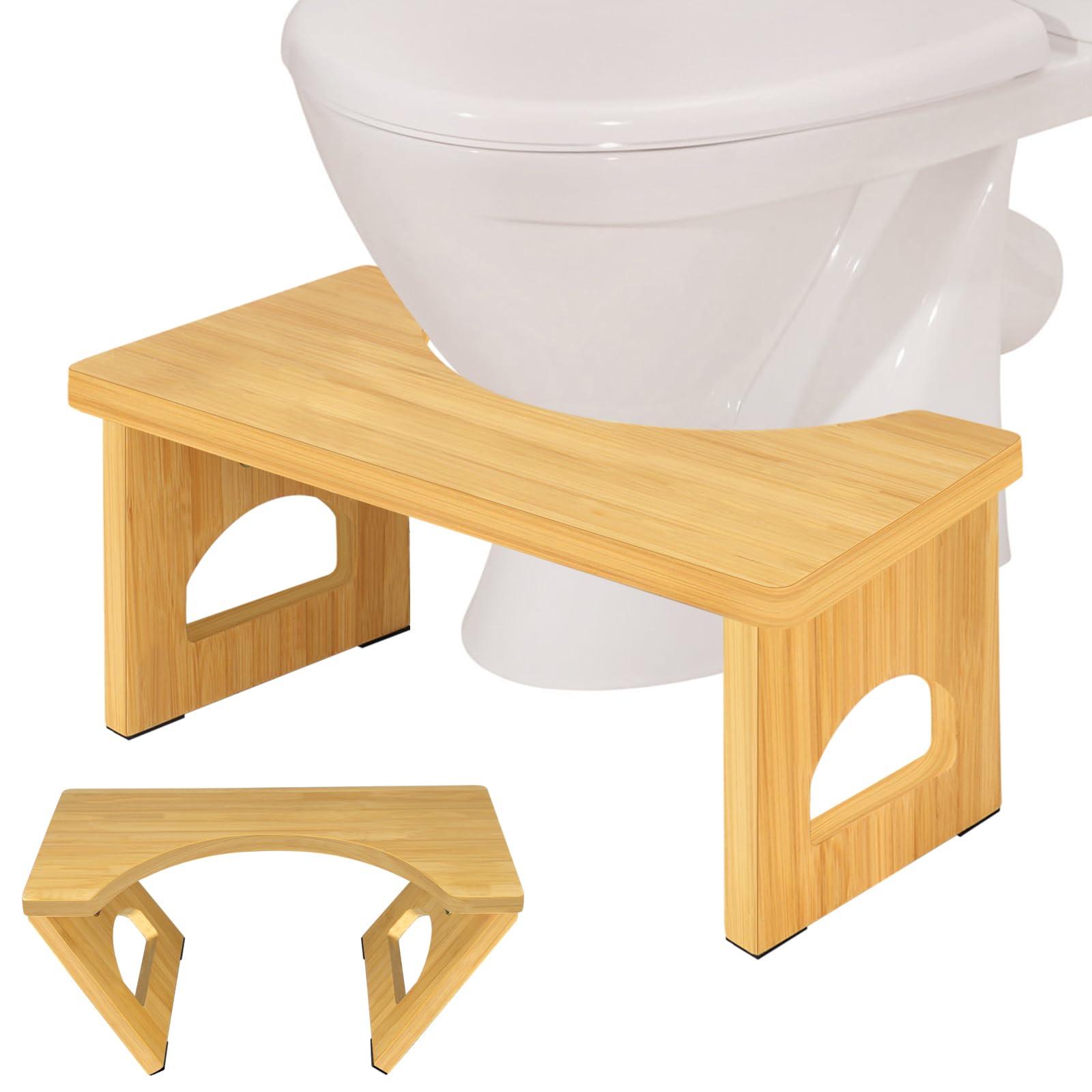 Taburete de inodoro fisiológico de madera, taburete plegable de madera para inodoro, taburete en forma de C resistente a 35 grados (color madera)