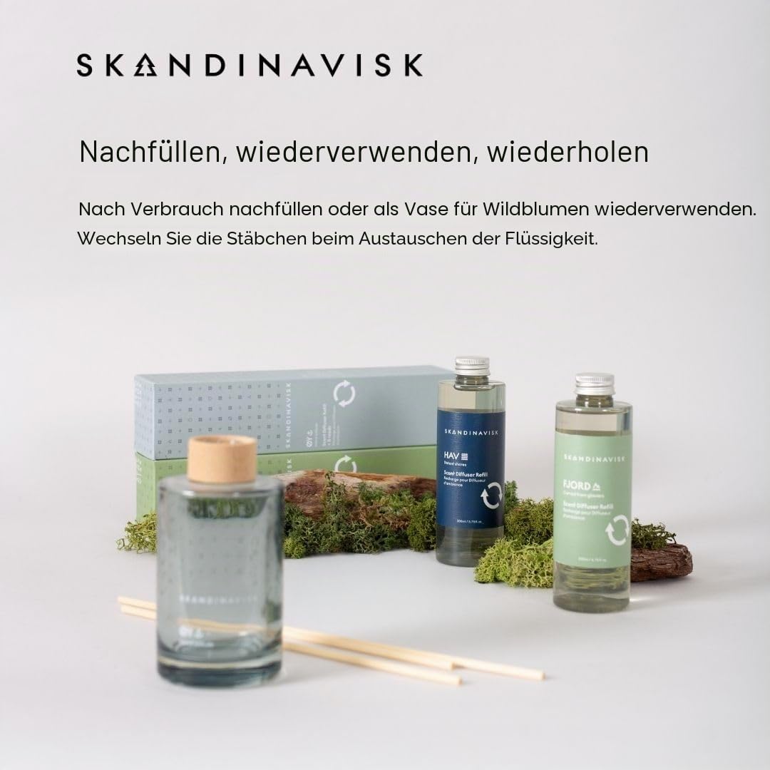Skandinavisk HAV 'Meer' Duftstäbchen Diffusor mit 8 Stäbchen; Duftnoten: Salziges Sprühwasser (Gischt) und Seegras, Weißdorn und Strandrose, 100 ml.