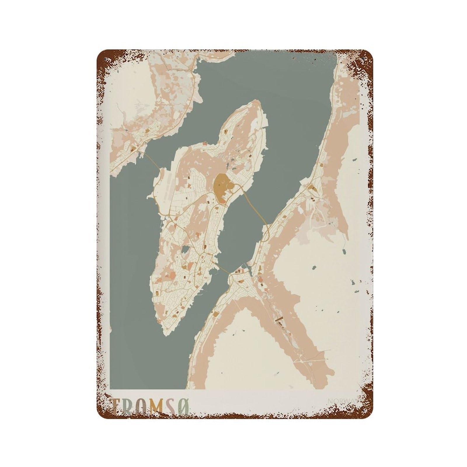 xiaoxiaoshen Tromso Map Norway Travel Gift Boho Wall Decor Art Metal Tin Poster Modern Home Decor Art Home Bar Shop Decorations Vintage Sign 40x30cm