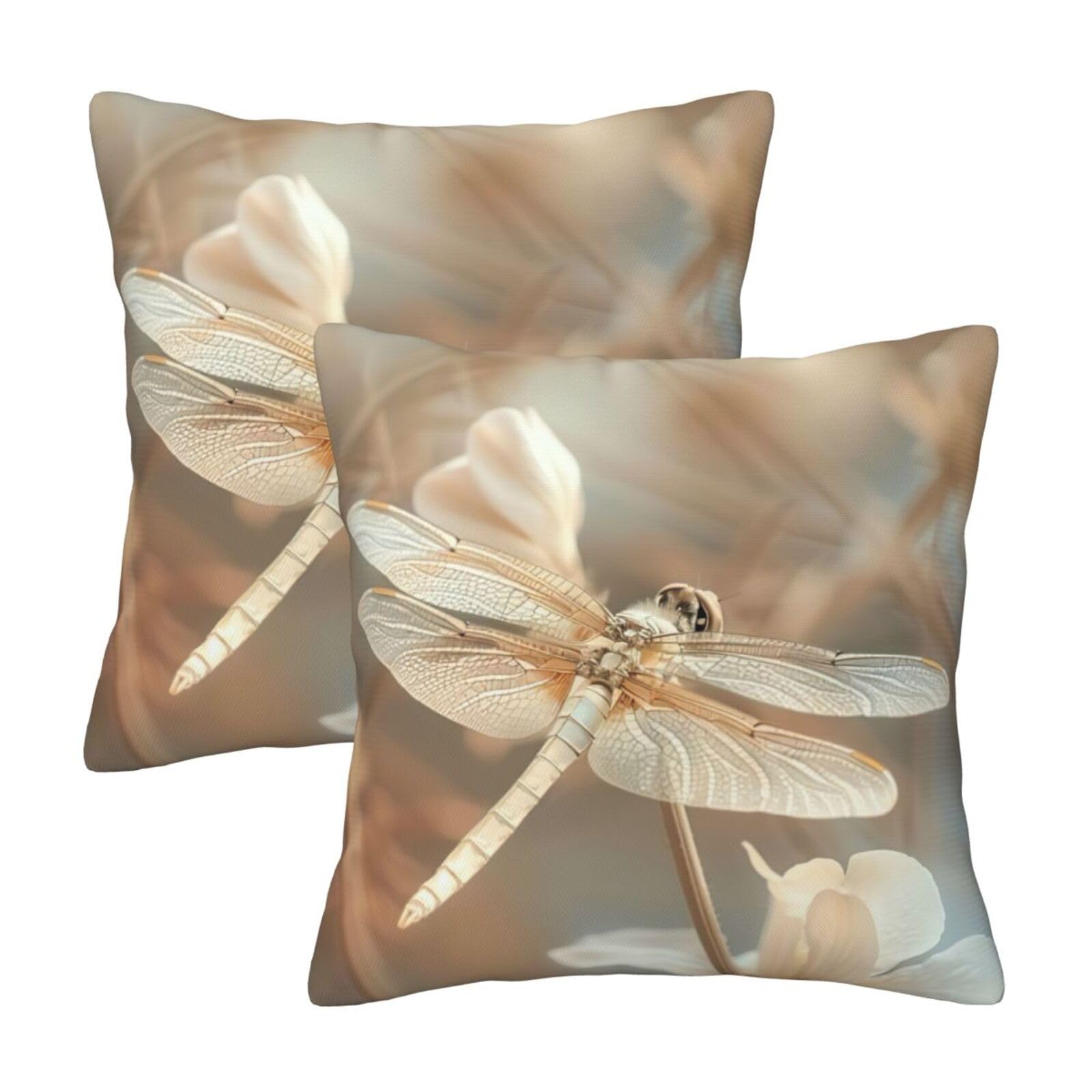 Kfjghhl Dragonfly And Flower Throw Pillow Covers Decorative Farmhouse Couch Pillow Case 4 Sizes Square Cushion Pillcase