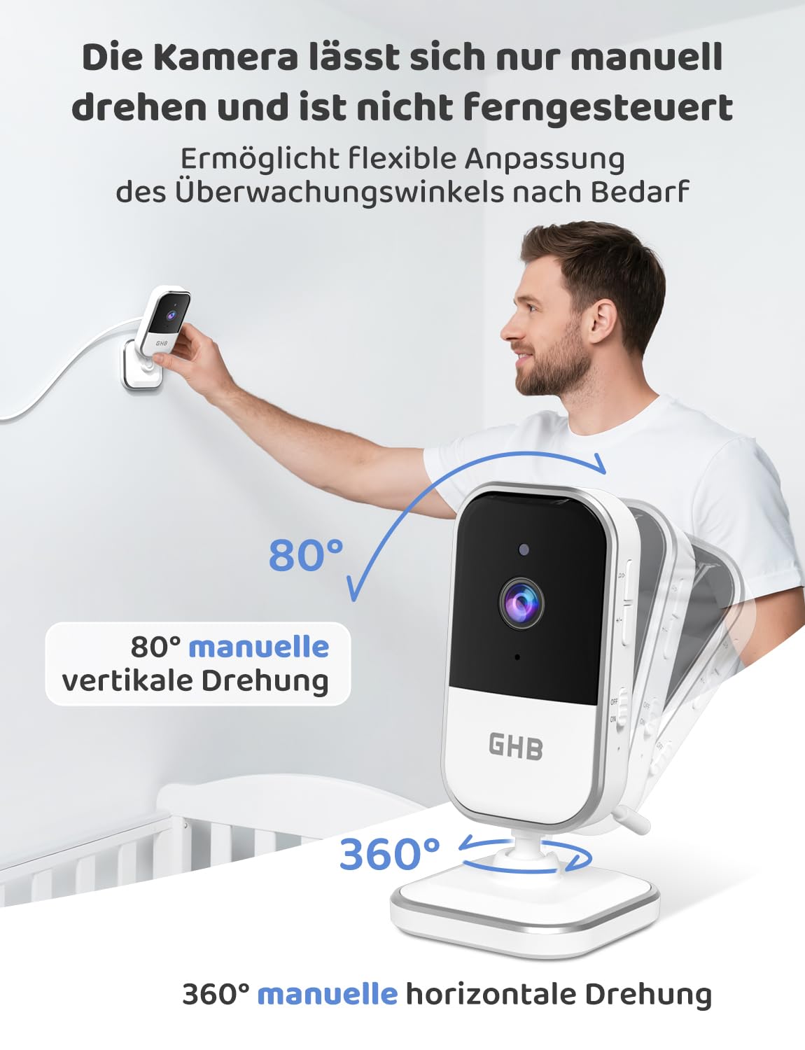 GHB Babyphone mit Kamera 5 Zoll IPS-Display 720P 5000 mAh VOX-Energiesparmodus 4X Zoom Nachtsicht Zwei-Wege-Audio Temperatursensor Nicht drehba
