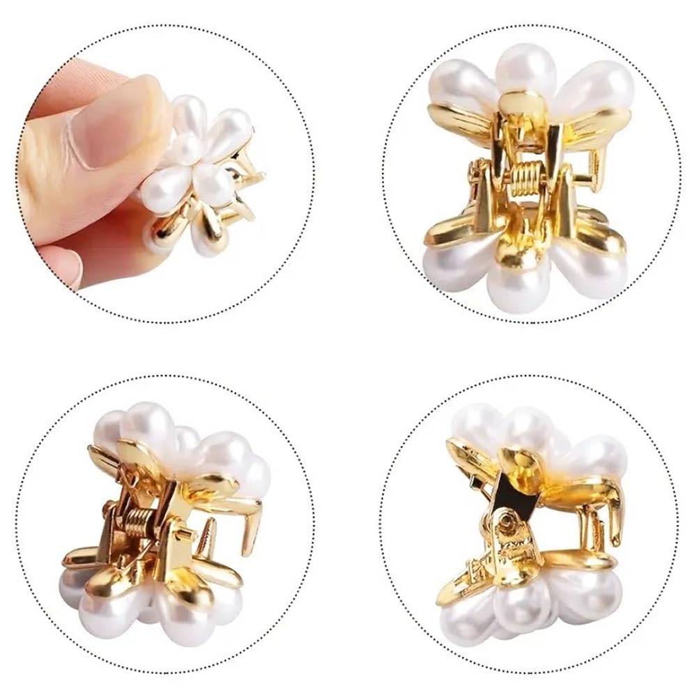 10Pcs White Metal Mini Flower-Shaped Pearl Claw Clips Floral Design Pearls Hair Jaw Clamps Non-Slip Small Flowers Barrettes Hair Holders - Image 3