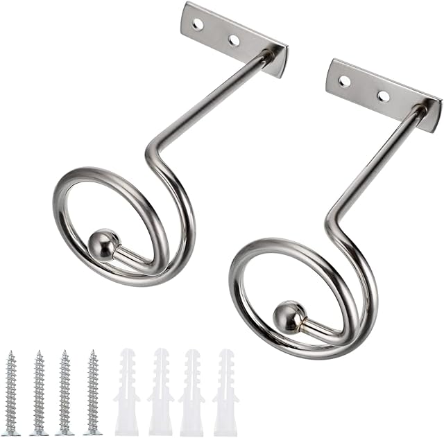 BTSKY 2 Pack Metal Curtain Tieback Hooks - Spiral Design Decorative Curtain Holdback Curtain Holder Drapery Tiebacks Accessories, Silver