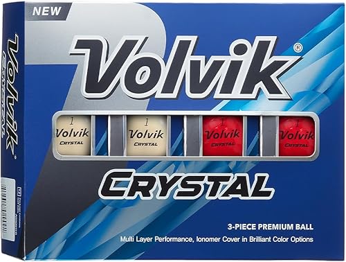 Volvik Crystal - Pelotas de golf de 3 piezas de color premium, 1 docena (12 pelotas), color mixto (blanco, rojo)