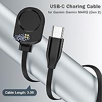 Vista 2 de Cable de carga USB-C para Garmin MARQ Gen 2 - Base de carga magnética de 3.3 pies/3.3 ft compatible con MARQ