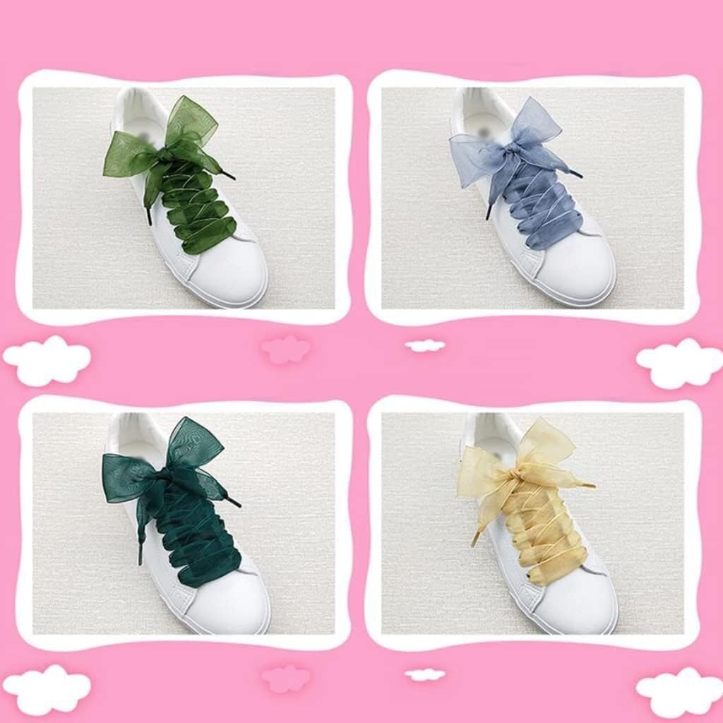 Cordones elásticos para zapatos, 4 cm, hilo de organza extra ancho, translúcido, plano, adecuado para zapatos blancos pequeños, zapatos casuales, zapatos de cuero, zapatos de lona, zapatos de