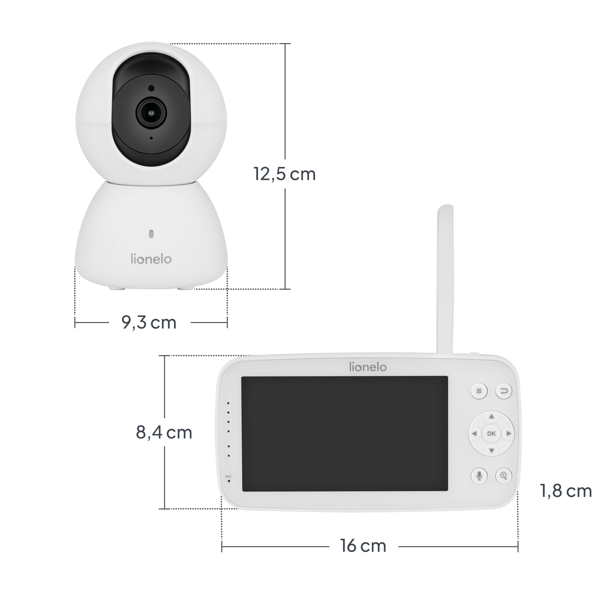 lionelo Babyline 8.4 Camara Vigilancia Bebe, Vigilabebes Full HD con App, Monitor 5", WiFi, Vision Nocturna IR, Deteccion De Movimiento y Llanto, Audio Bidireccional, 300 m, Temperatura
