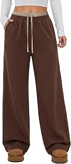 Aleumdr Women's Sweatpants Double Waistband Wide Leg Pants with Pockets | Color Block Drawstring Baggy Parachute Pant, 2026 High Waist Active Bottoms, Comfy Lounge Pants