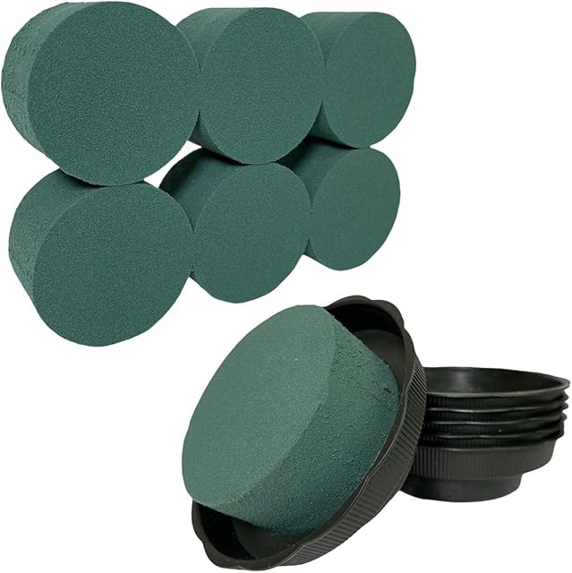 Silk Flower Warehouse 6 Wet Floral Foam Cylinder with Trays - Fresh Flowers Sponge for Wedding Arrangements - Florist Blocks for Flower Arranging - DIY Craft Supplies