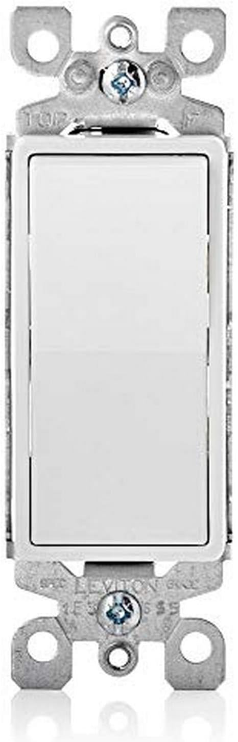 Leviton 5611-2WS 15A Decora Single Pole Illuminated Switch with Ground, 5-Pack, White