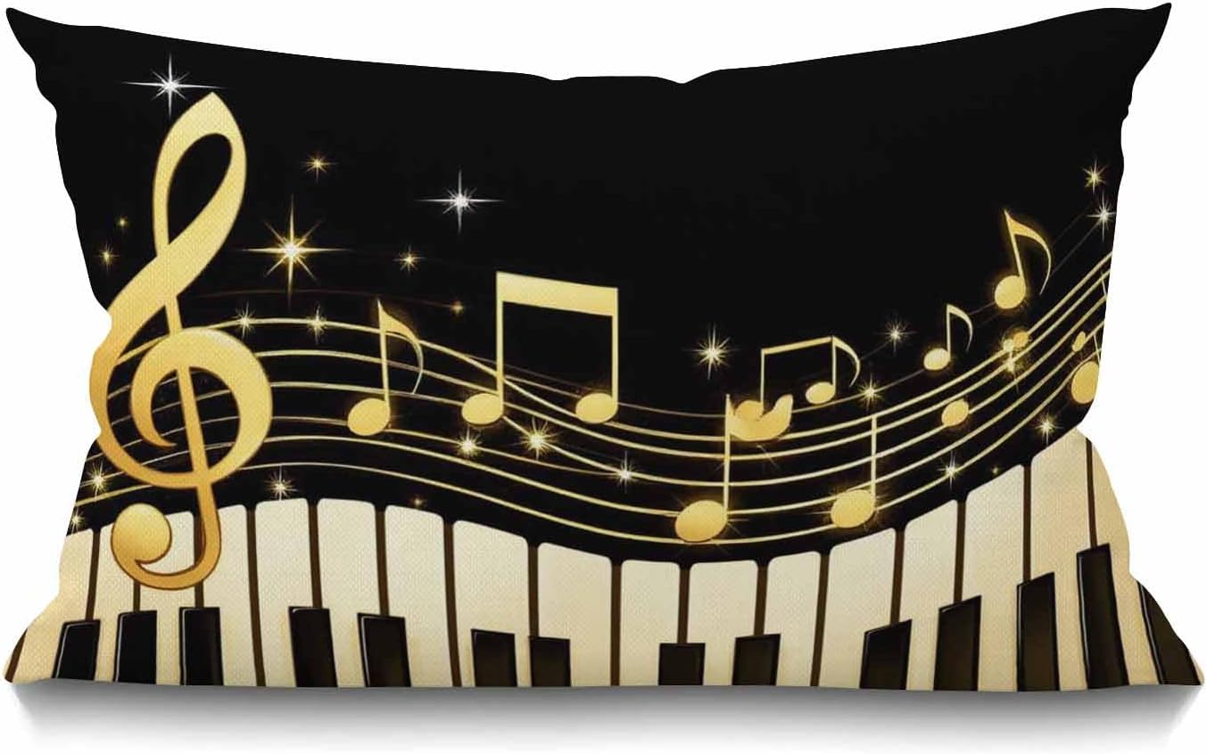 Smooffly Old Vintage Abstract Piano and Music Note Waist Lumbar Cotton Linen Throw Pillow case Cushion Cover for Sofa Home Decorative Oblong 12x20 Inches