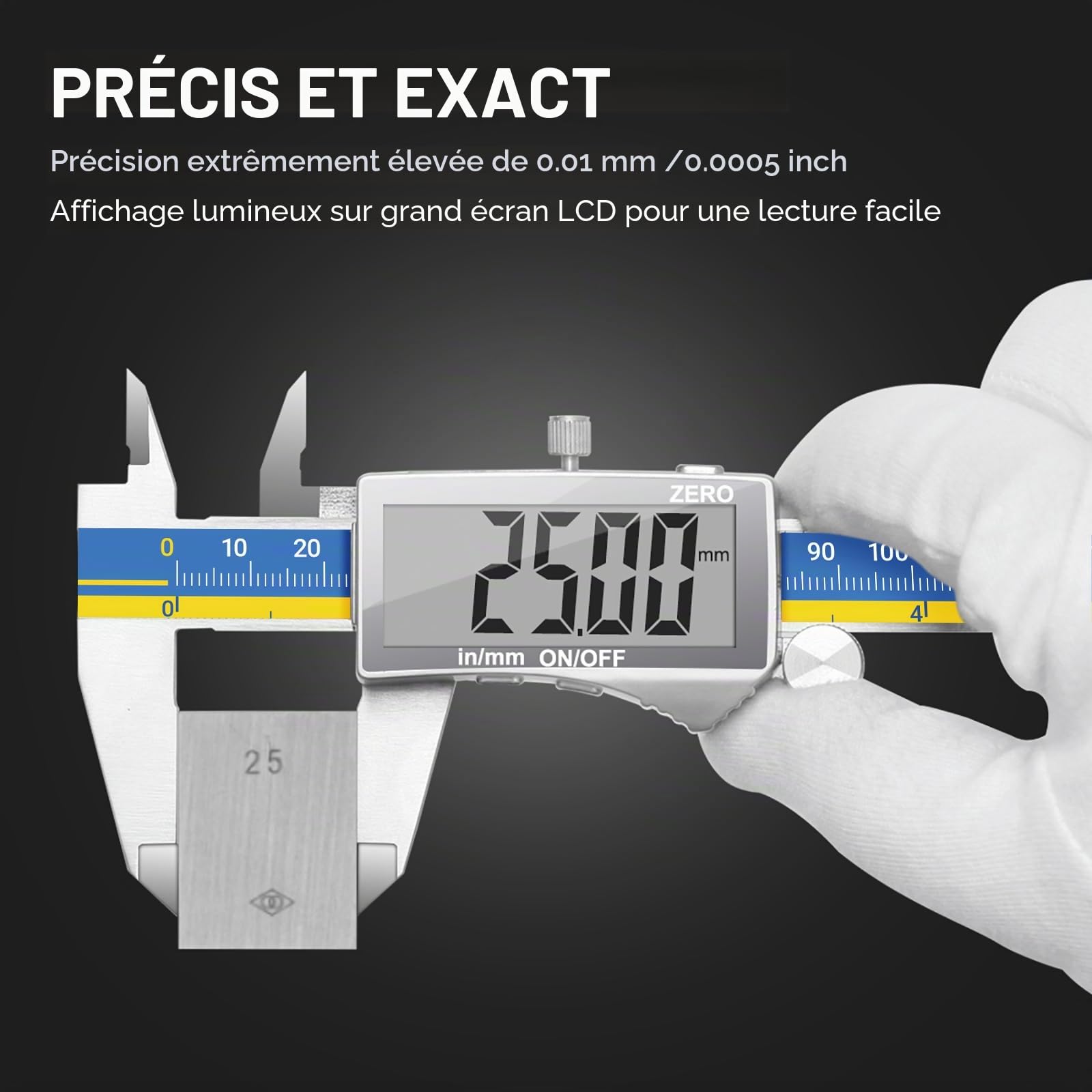 Pied a Coulisse, Preciva Professionnel Pieds à Coulisse Numérique 150mm avec Grand Écran LCD, Précision Digital Outil Vernier Micromètre, Acier Inoxydable avec MM/Inch Conversion, Bleu et Jaune
