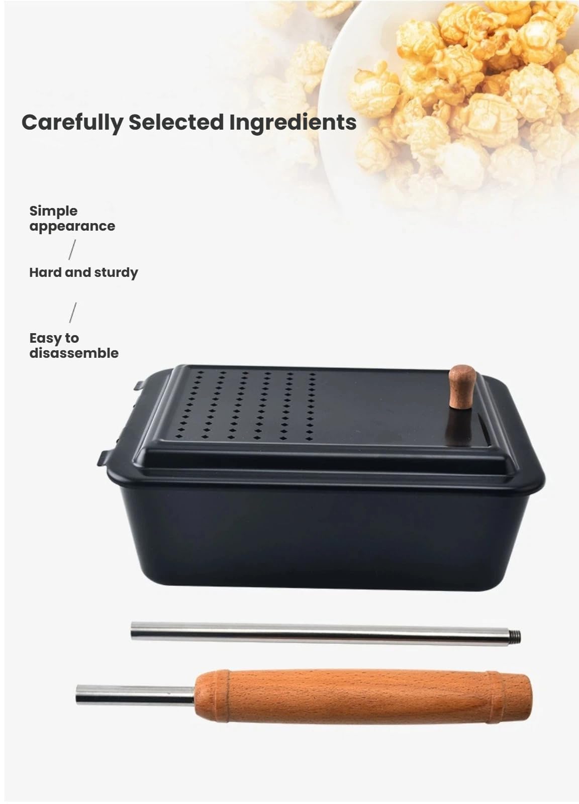 Palomitas de maíz para estufa, sartén de mano para hacer palomitas de maíz con tapa ventilada, herramienta de cocina antiadherente para palomitas de maíz caseras y aperitivos
