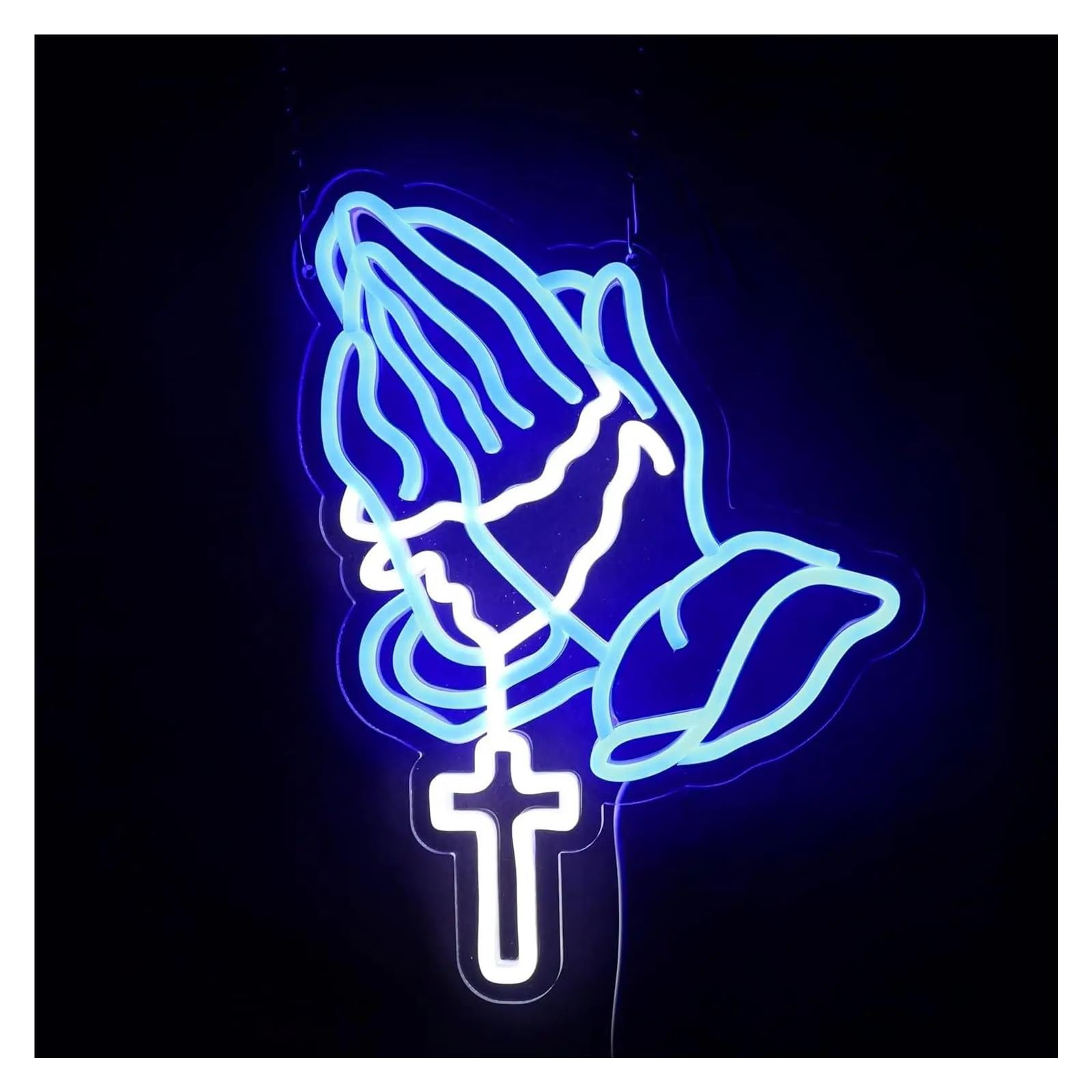 Decoración Lámparas Mano Rezando Letrero De Neón Luz Cruzada Regulable Para Dormitorio Sala De Juegos Bar Sala De Estar Iglesia Decoración De Pared Iluminada 27.9cmx37.8cm