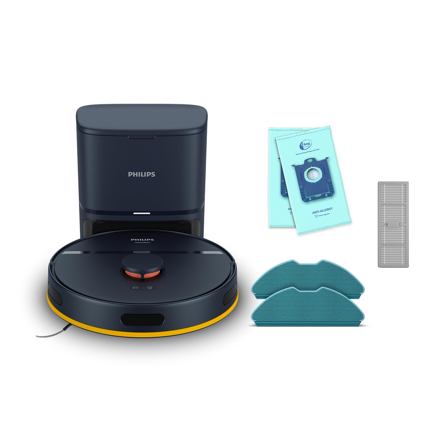 Philips HomeRun seria 2000: Robot Odkurzający i mop 2w1 o mocy ssania 2700 Pa i czasie pracy 130 min, z nawigacją laser., samo-opróżnianą stacją, z aplikacją, kolor ciemnoniebieski (XU2100/10)