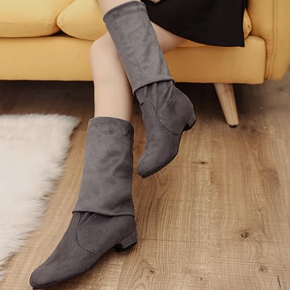 NINE WEST Domaey – Stivali Donna Alti Al Ginocchio – Tacco A Blocco 7,5 Cm – Punta Quadrata – Grigio 030 – Taglia 42 EU